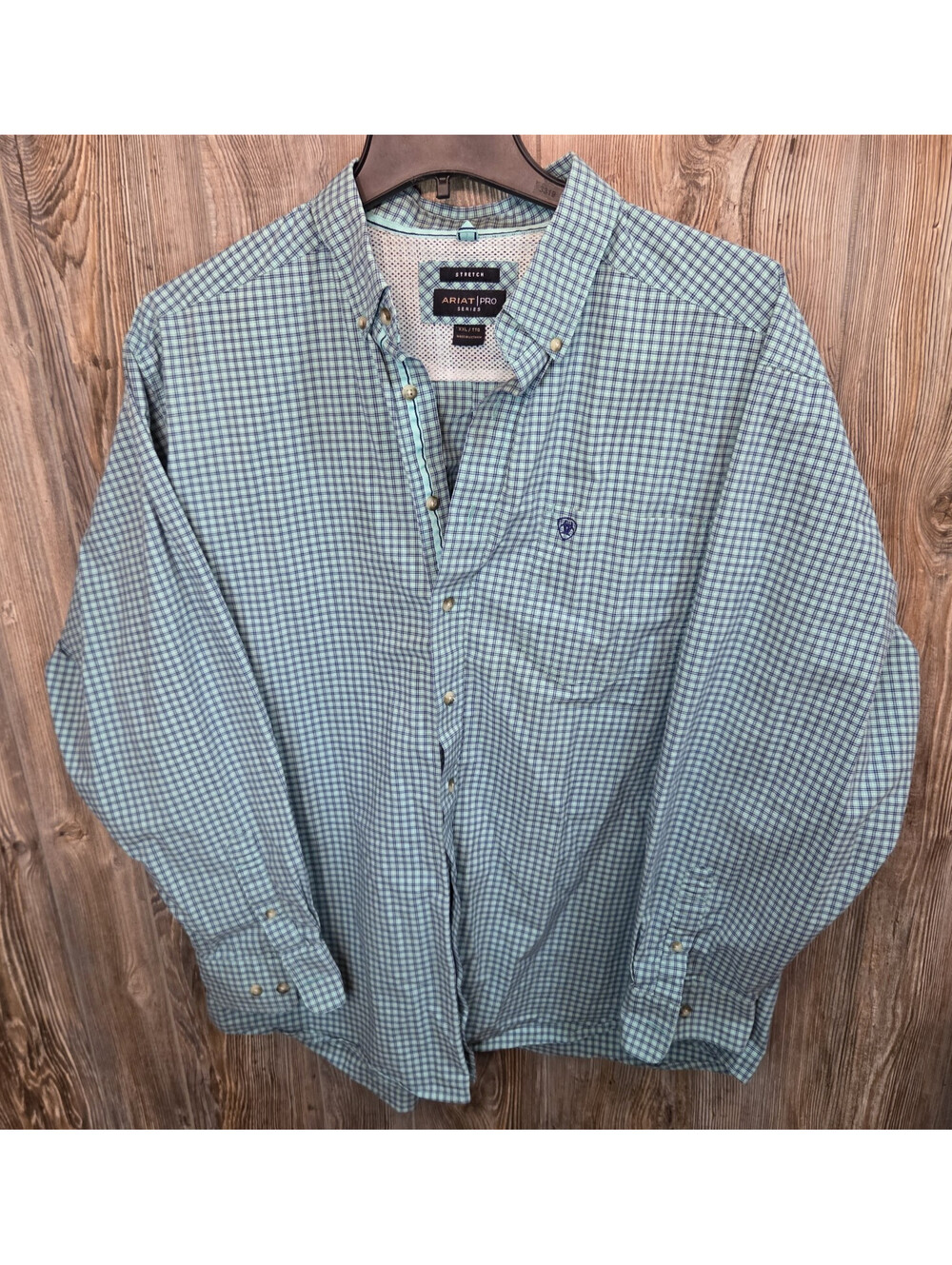 Ariat Pro Series L/S Button Shirt Teal Check Size XXL Stretch western rodeo